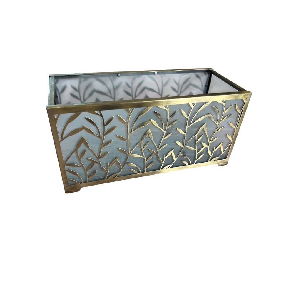 Metal & Glass Votive Candle Holder Gold Leaf Design By Yankee Candle MCM design